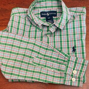 Ralph Lauren Kids Green and Red Plaid Button Down Shirt